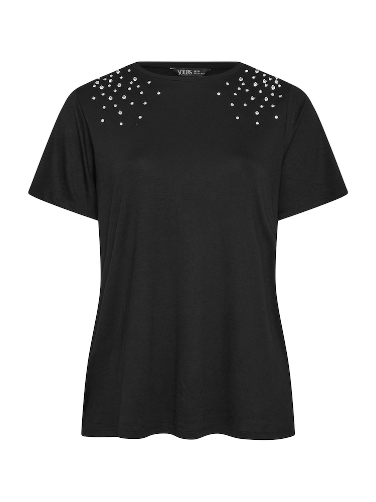 Yours Curve Black Pearl Detail T-Shirt - Image 5 of 5