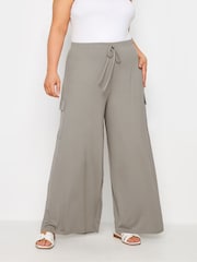 Yours Curve Natural Jersey Wide Leg Cargo Trousers - Image 1 of 6