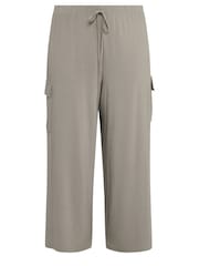 Yours Curve Natural Jersey Wide Leg Cargo Trousers - Image 6 of 6