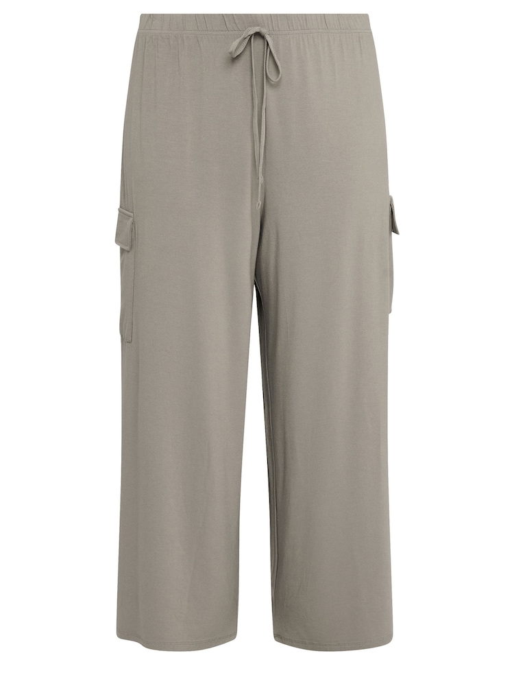 Yours Curve Natural Jersey Wide Leg Cargo Trousers - Image 6 of 6