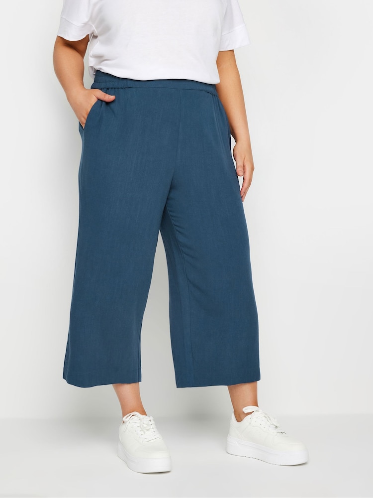 Azul - Pantalones capri de efecto lino de Yours Curve - Imagen 1 de 5 Azul - Pantalones capri de efecto lino de Yours Curve - Imagen 1 de 5