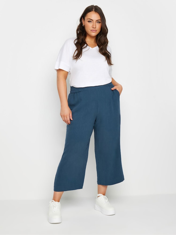 Azul - Pantalones capri de efecto lino de Yours Curve - Imagen 2 de 5 Azul - Pantalones capri de efecto lino de Yours Curve - Imagen 2 de 5