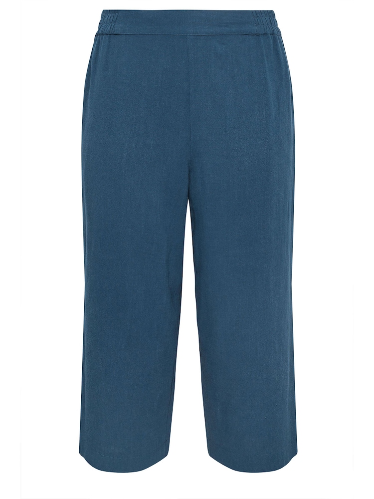 Azul - Pantalones capri de efecto lino de Yours Curve - Imagen 5 de 5 Azul - Pantalones capri de efecto lino de Yours Curve - Imagen 5 de 5