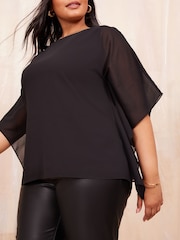 Curves Like These Black Chiffon Overlay Top - Image 3 of 4