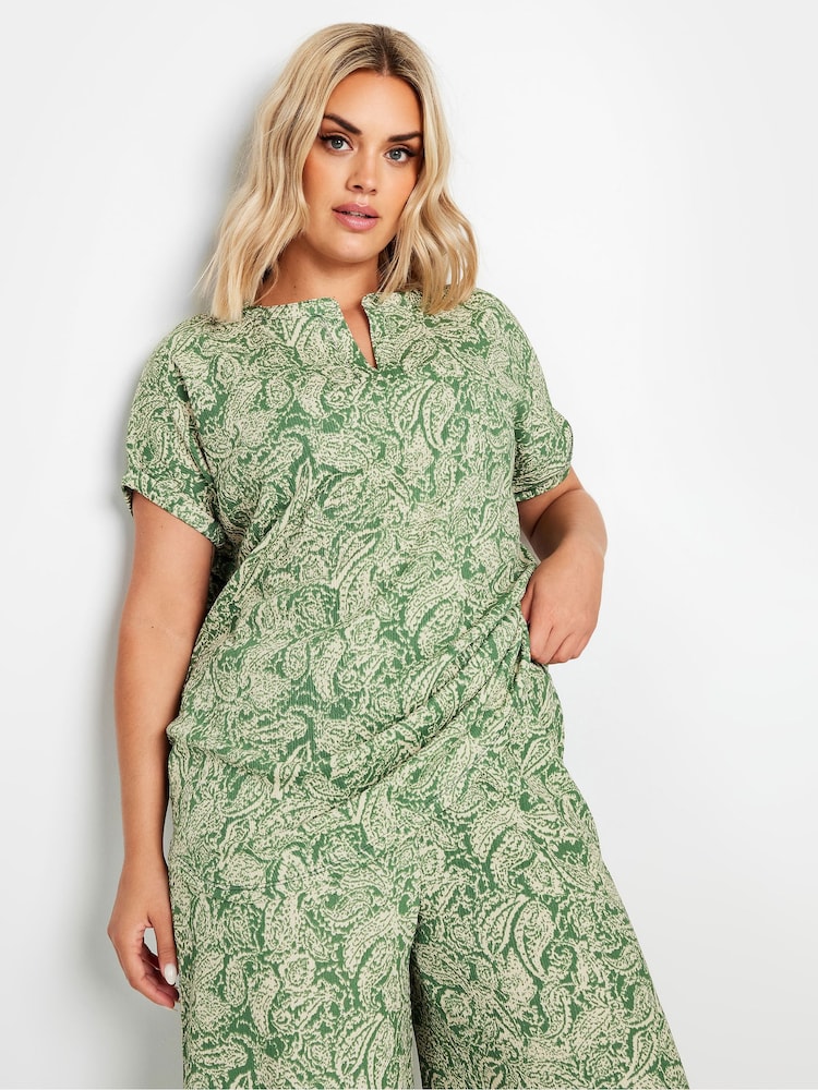 Yours Curve Green Notch Texture Top - Image 1 of 5