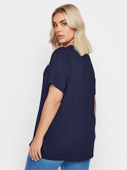 Yours Curve Navy Blue Pearl Detail T-Shirt - Image 3 of 5