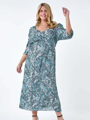 Roman Blue Abstract Spot Ruched Midi Dress - Image 2 of 5