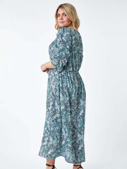 Roman Blue Abstract Spot Ruched Midi Dress - Image 3 of 5