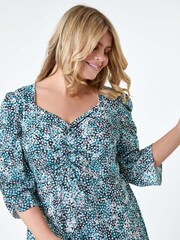 Roman Blue Abstract Spot Ruched Midi Dress - Image 4 of 5