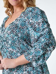 Roman Blue Abstract Spot Ruched Midi Dress - Image 5 of 5