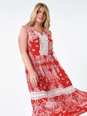 Roman Orange Broderie Boho Printed Maxi Dress - Image 4 of 5