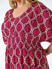 Roman Purple Geo Shimmer Stripe Shirred Midi Dress - Image 5 of 5