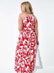 Roman Red Floral Tie Detail Halterneck Dress - Image 3 of 5