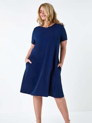 Roman Blue Plain Pocket Stretch Swing Dress - Image 1 of 5