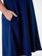 Roman Blue Plain Pocket Stretch Swing Dress - Image 5 of 5