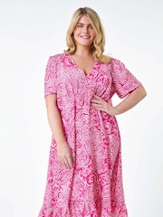 Roman Pink Paisley Tiered Frill Midi Dress - Image 2 of 5