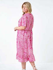 Roman Pink Paisley Tiered Frill Midi Dress - Image 3 of 5