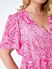 Roman Pink Paisley Tiered Frill Midi Dress - Image 5 of 5