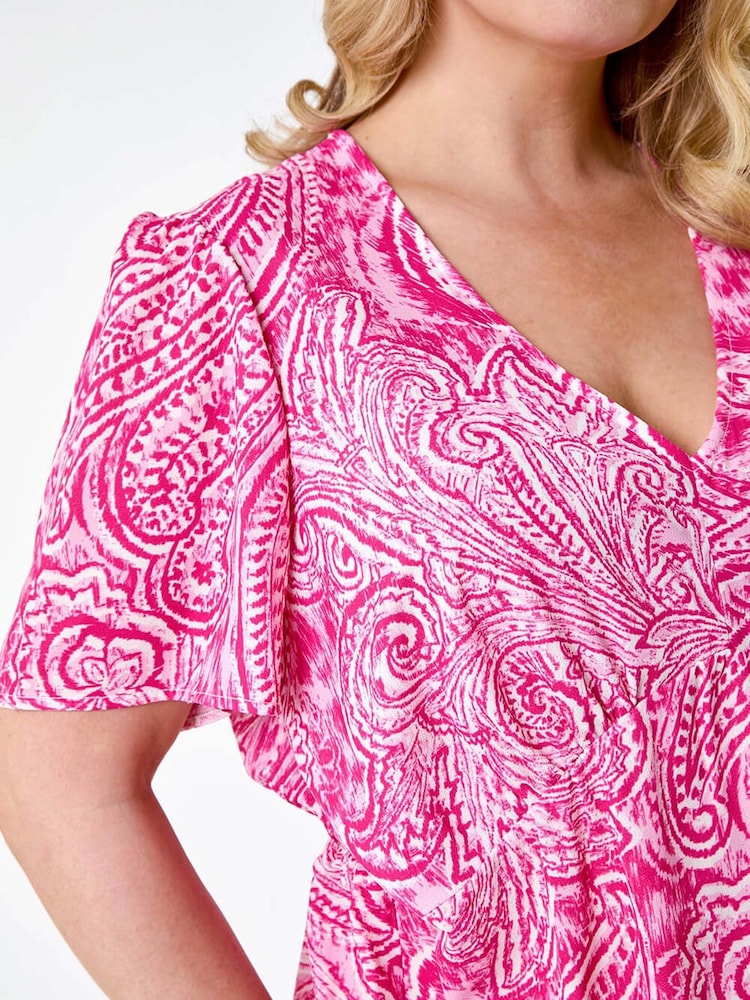 Roman Pink Paisley Tiered Frill Midi Dress - Image 5 of 5