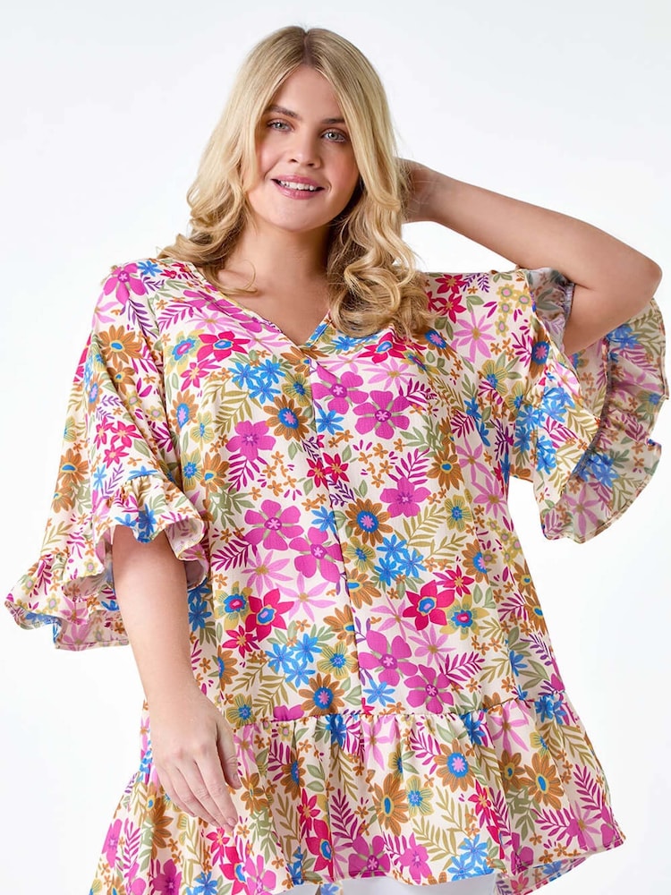 Roman Multi Floral Print Frill Detail Top - Image 1 of 5