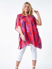 Roman Orange Floral Twist Detail Keyhole Top - Image 1 of 5