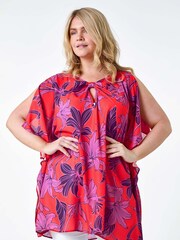 Roman Orange Floral Twist Detail Keyhole Top - Image 2 of 5