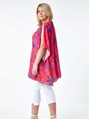 Roman Orange Floral Twist Detail Keyhole Top - Image 3 of 5