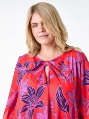 Roman Orange Floral Twist Detail Keyhole Top - Image 4 of 5