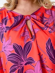Roman Orange Floral Twist Detail Keyhole Top - Image 5 of 5