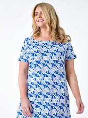 Roman Blue Geometric Print Stretch Top - Image 2 of 5