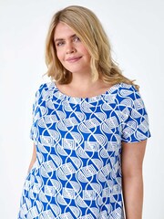 Roman Blue Geometric Print Stretch Top - Image 4 of 5