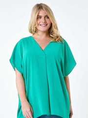 Roman Green Textured Plain Pleat Front Top - Image 1 of 5
