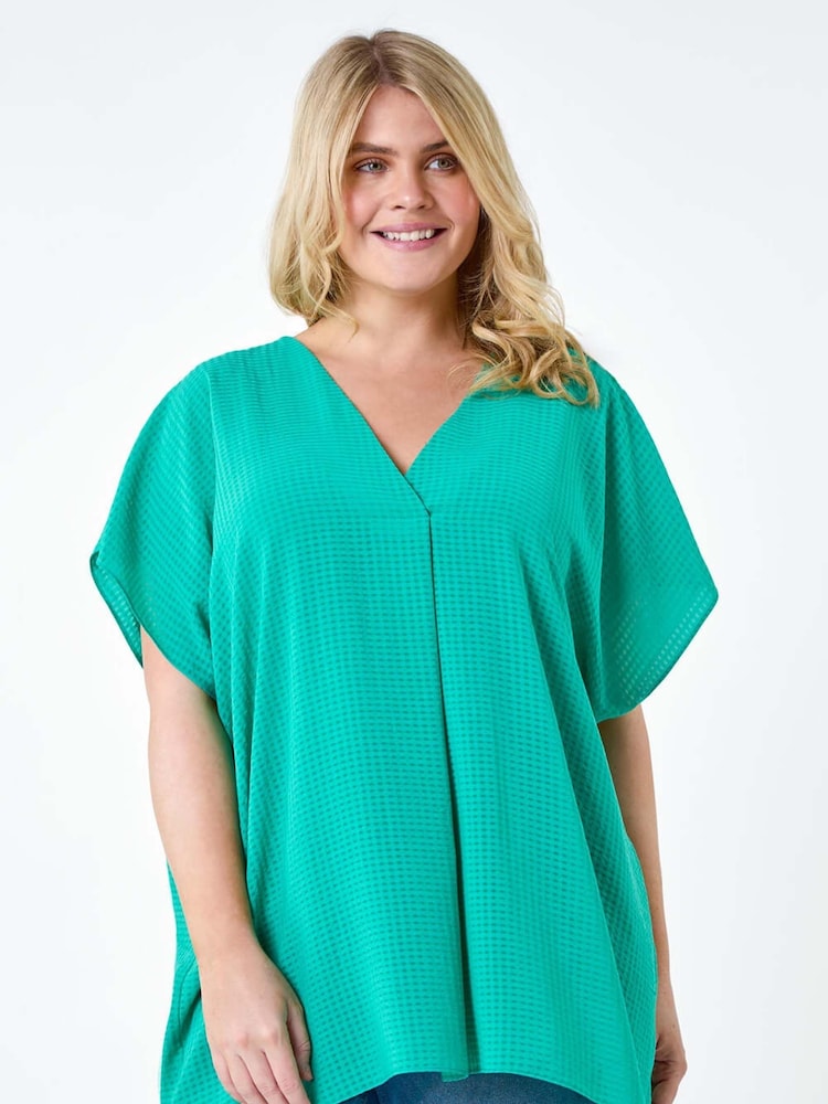 Roman Green Textured Plain Pleat Front Top - Image 1 of 5