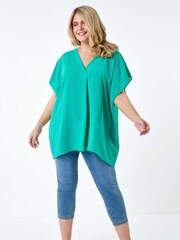Roman Green Textured Plain Pleat Front Top - Image 3 of 5