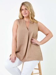 Roman Natural Stripe Print Linen Look Vest Top - Image 1 of 5