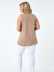 Roman Natural Stripe Print Linen Look Vest Top - Image 2 of 5
