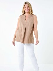 Roman Natural Stripe Print Linen Look Vest Top - Image 3 of 5