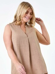 Roman Natural Stripe Print Linen Look Vest Top - Image 4 of 5