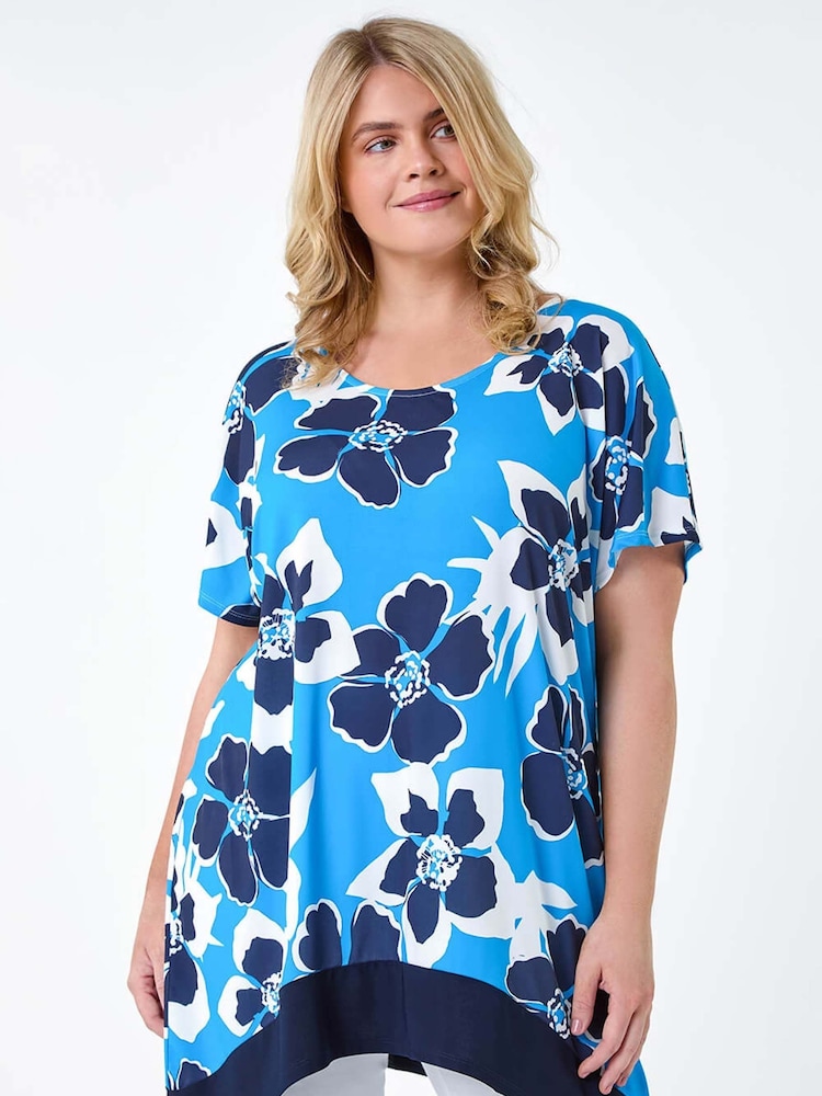 Roman Blue Floral Bar Back Stretch Top - Image 1 of 5