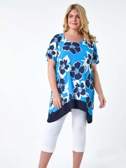 Roman Blue Floral Bar Back Stretch Top - Image 2 of 5