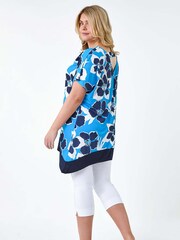 Roman Blue Floral Bar Back Stretch Top - Image 3 of 5