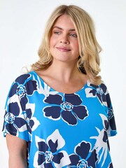 Roman Blue Floral Bar Back Stretch Top - Image 4 of 5