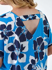 Roman Blue Floral Bar Back Stretch Top - Image 5 of 5