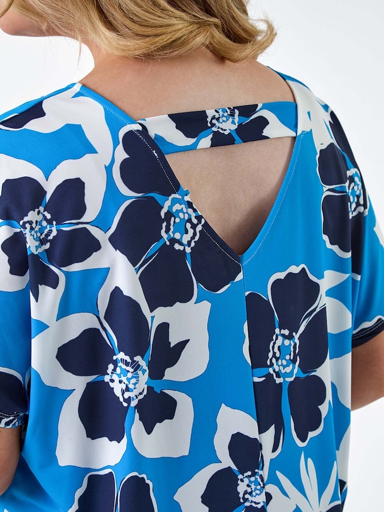 Roman Blue Floral Bar Back Stretch Top - Image 5 of 5