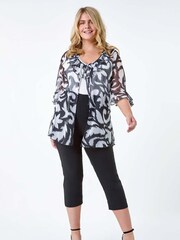 Roman Black Tie Front Printed Mesh Top - Image 2 of 5