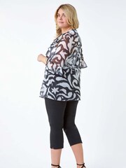 Roman Black Tie Front Printed Mesh Top - Image 3 of 5