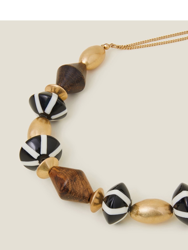 Accessorize Natural Wooden Beaded Collar Necklace - Image 1 of 1 Accessorize Natural Wooden Beaded Collar Necklace - Image 1 of 1