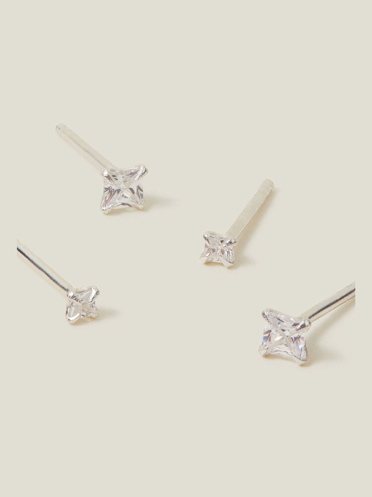 Accessorize Silver Sterling Silver Square Crystal Studs 2 Pack - Image 1 of 3 Accessorize Silver Sterling Silver Square Crystal Studs 2 Pack - Image 1 of 3