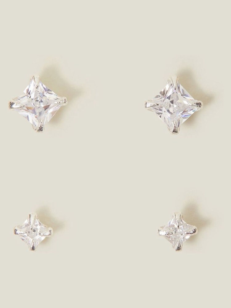 Accessorize Silver Sterling Silver Square Crystal Studs 2 Pack - Image 2 of 3 Accessorize Silver Sterling Silver Square Crystal Studs 2 Pack - Image 2 of 3