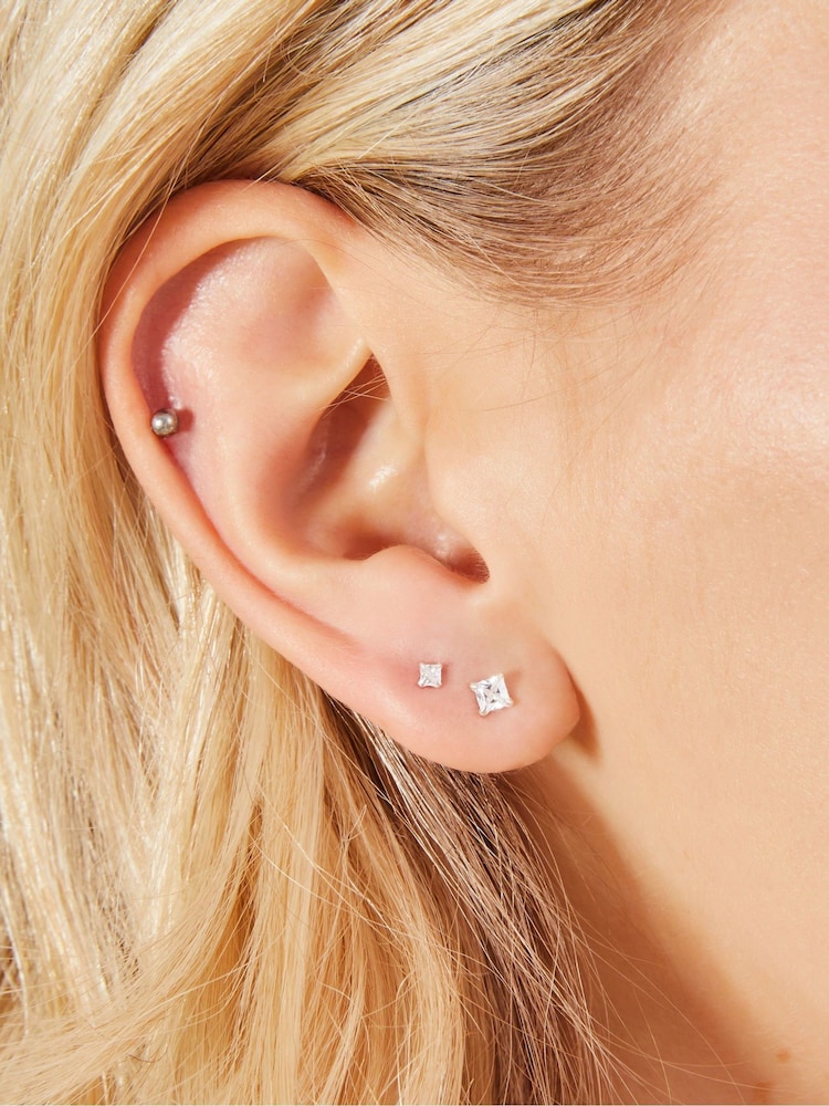 Accessorize Silver Sterling Silver Square Crystal Studs 2 Pack - Image 3 of 3 Accessorize Silver Sterling Silver Square Crystal Studs 2 Pack - Image 3 of 3